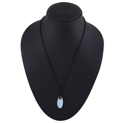 Magnificent Gemstone Larimar Oval Shape Black Cotton Cord Pendant Necklace - R1900225-14