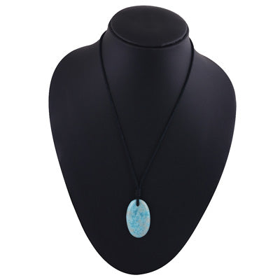Magnificent Gemstone Larimar Oval Shape Black Cotton Cord Pendant Necklace - R1900225-20