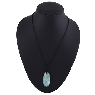Magnificent Gemstone Larimar Oval Shape Black Cotton Cord Pendant Necklace - R1900225-21