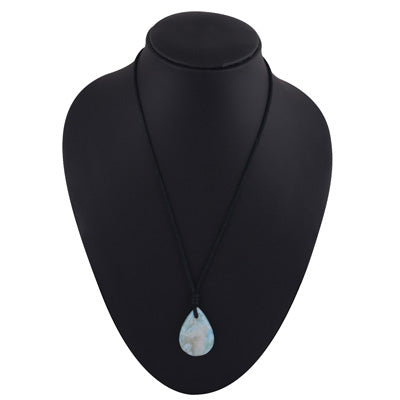 Magnificent Gemstone Larimar Pear Shape Black Cotton Cord Pendant Necklace - R1900225-29