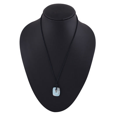 Magnificent Gemstone Larimar Rectangle Shape Black Cotton Cord Pendant Necklace - R1900225-35