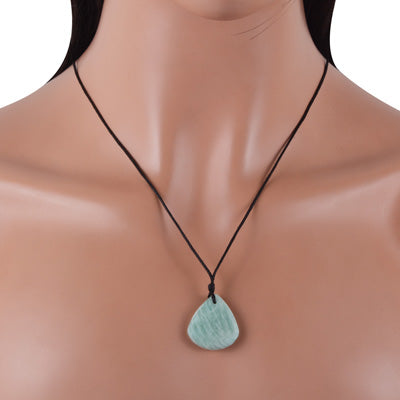 Magnificent Gemstone Amazonite Pear Shape Black Cotton Cord Pendant Necklace - R1900227-13