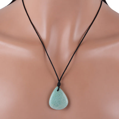 Magnificent Gemstone Amazonite Pear Shape Black Cotton Cord Pendant Necklace - R1900227-16