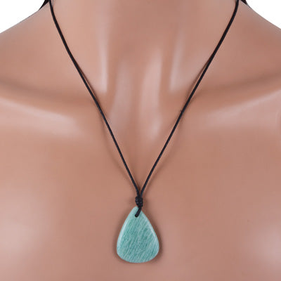 Magnificent Gemstone Amazonite Pear Shape Black Cotton Cord Pendant Necklace - R1900227-17