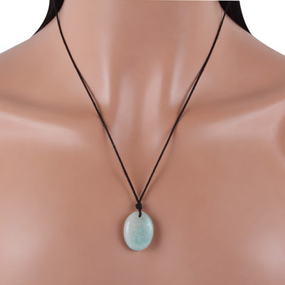 Magnificent Gemstone Amazonite Oval Shape Black Cotton Cord Pendant Necklace - R1900227-2