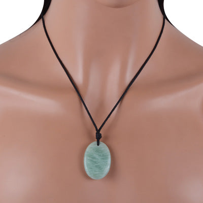 Magnificent Gemstone Amazonite Oval Shape Black Cotton Cord Pendant Necklace - R1900227-5