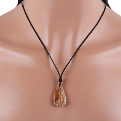 Magnificent Gemstone Picture Jasper Pear Shape Black Cotton Cord Pendant Necklace - R1900228-10