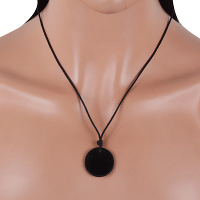 Magnificent Gemstone Black Onyx Round Shape Black Cotton Cord Pendant Necklace - R1900229-3