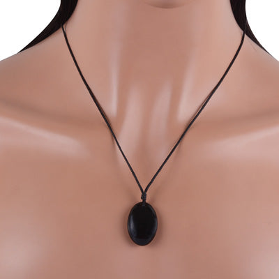 Magnificent Gemstone Black Onyx Oval Shape Black Cotton Cord Pendant Necklace - R1900229-4