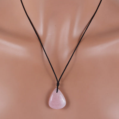 Magnificent Gemstone Rose Quartz Pear Shape Black Cotton Cord Pendant Necklace - R1900230-9