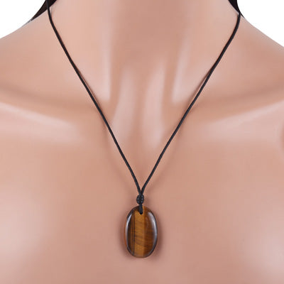 Magnificent Gemstone Tiger's Eye Oval Shape Black Cotton Cord Pendant Necklace - R1900231-6