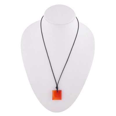 Magnificent Gemstone Carnelian Rectangle Shape Black Cotton Cord Pendant Necklace - R1900233-16