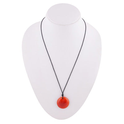 Magnificent Gemstone Carnelian Round Shape Black Cotton Cord Pendant Necklace - R1900233-2