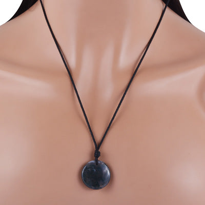 Magnificent Gemstone Moss Agate Round Shape Black Cotton Cord Pendant Necklace - R1900235-1
