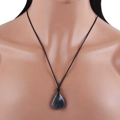 Magnificent Gemstone Moss Agate Pear Shape Black Cotton Cord Pendant Necklace - R1900235-17