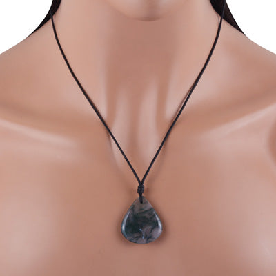 Magnificent Gemstone Moss Agate Pear Shape Black Cotton Cord Pendant Necklace - R1900235-19