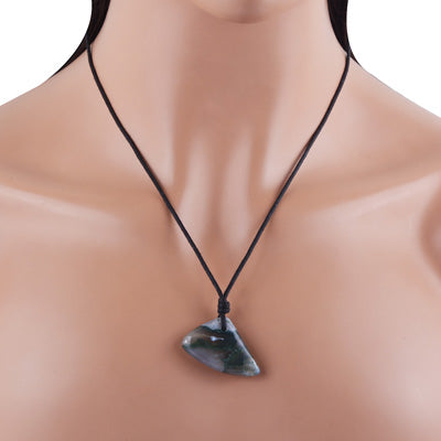 Magnificent Gemstone Moss Agate Fancy Shape Black Cotton Cord Pendant Necklace - R1900235-21