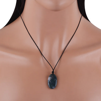 Magnificent Gemstone Moss Agate Oval Shape Black Cotton Cord Pendant Necklace - R1900235-4