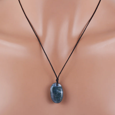 Magnificent Gemstone Moss Agate Oval Shape Black Cotton Cord Pendant Necklace - R1900235-5