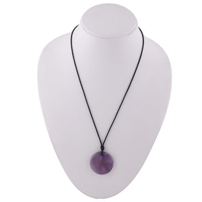 Magnificent Gemstone Amethyst Round Shape Black Cotton Cord Pendant Necklace - R1900237-1