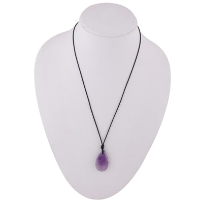 Magnificent Gemstone Amethyst Pear Shape Black Cotton Cord Pendant Necklace - R1900237-9