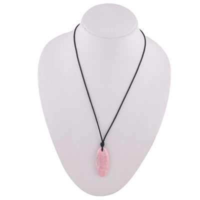 Magnificent Gemstone Rhodochrosite Oval Shape Black Cotton Cord Pendant Necklace - R1900239-3