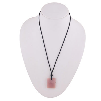 Magnificent Gemstone Pink Opal Rectangle Shape Black Cotton Cord Pendant Necklace - R1900240-7