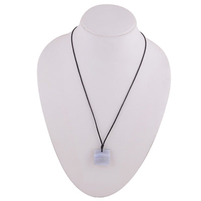 Magnificent Gemstone Blue Lace Agate Rectangle Shape Black Cotton Cord Pendant Necklace - R1900242-8