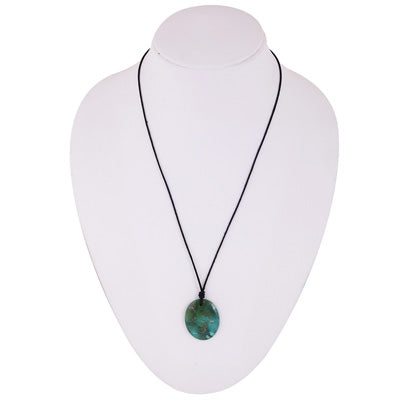 Magnificent Gemstone Turquoise Oval Shape Black Cotton Cord Pendant Necklace - R1900245-6