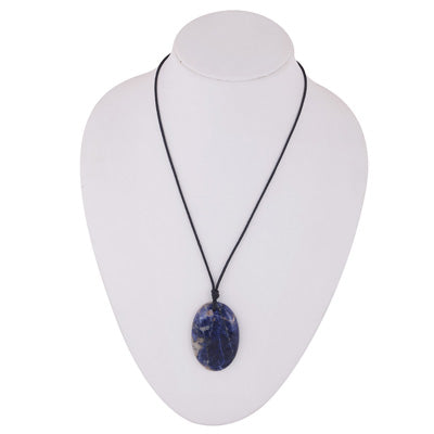 Magnificent Gemstone Sodalite Oval Shape Black Cotton Cord Pendant Necklace - R1900246-10