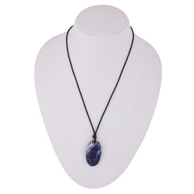Magnificent Gemstone Sodalite Oval Shape Black Cotton Cord Pendant Necklace - R1900246-5