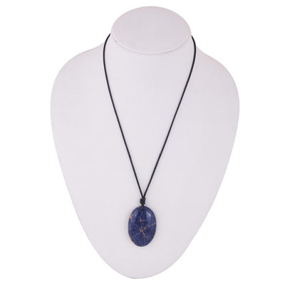 Magnificent Gemstone Sodalite Oval Shape Black Cotton Cord Pendant Necklace - R1900246-9