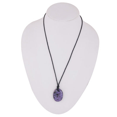 Magnificent Gemstone Charoite Oval Shape Black Cotton Cord Pendant Necklace - R1900247-3