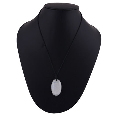 Magnificent Gemstone Rainbow Moonstone Oval Shape Black Cotton Cord Pendant Necklace - R1900251-2