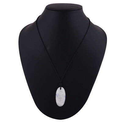 Magnificent Gemstone Rainbow Moonstone Oval Shape Black Cotton Cord Pendant Necklace - R1900251-4