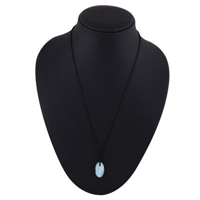 Magnificent Gemstone Larimar Oval Shape Black Cotton Cord Pendant Necklace - R1900254-2