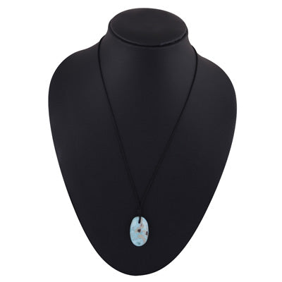 Magnificent Gemstone Larimar Oval Shape Black Cotton Cord Pendant Necklace - R1900254-5