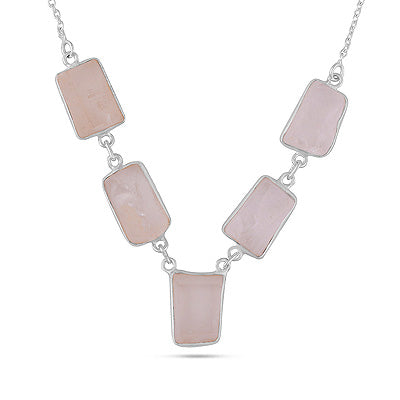 Gorgeous Bezel Multiple Rough Gemstone Crystal Fancy Shape 925 Sterling Solid Silver Necklace - R1900258-10