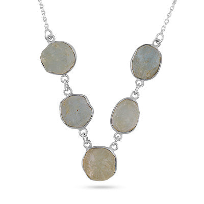 Gorgeous Bezel Multiple Rough Gemstone Aquamarine Fancy Shape 925 Sterling Solid Silver Necklace - R1900258-5