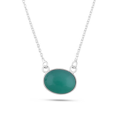 Gorgeous Gemstone Green Onyx Oval Shape 925 Sterling Solid Silver Necklace - R1900259-9