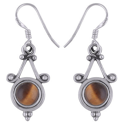 Gorgeous Wire Work Around Tiger's Eye Round Shape 925 Sterling Solid Silver Dangle Earrings - R2200004-21
