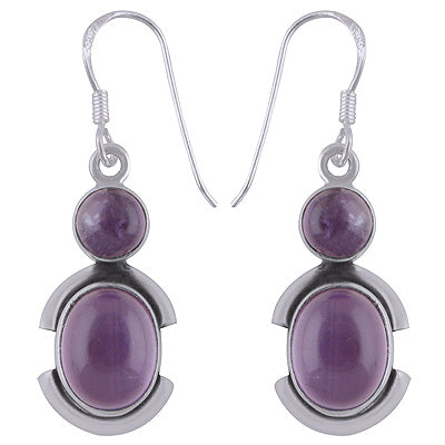 Gorgeous Two Gemstone Amethyst Oval,Round Shape 925 Sterling Solid Silver Dangle Earrings - R2200008-2