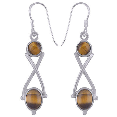 Stunning Design Using Tiger's Eye Oval,Round Shape 925 Sterling Solid Silver Dangle Earrings - R2200008-21