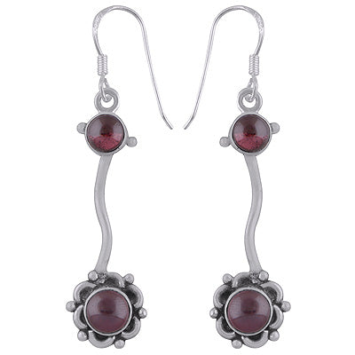 Beautiful Handcrafted Flower Out of Garnet Round Shape 925 Sterling Solid Silver Dangle Earrings - R2200008-8