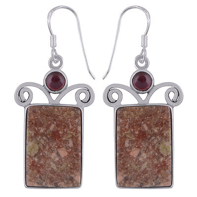 Gorgeous Bold Designs Unakite,Garnet Rectangle,Round Shape 925 Sterling Solid Silver Dangle Earrings - R2200009-19