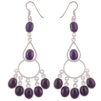 Stunning Chandelier Loaded with Gemstones Amethyst Oval Shape 925 Sterling Solid Silver Dangle Earrings - R2200011-1