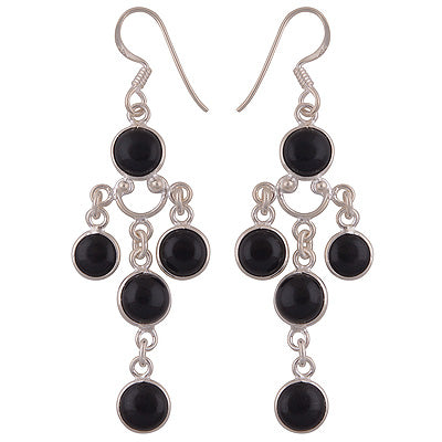Gorgeous Handmade Chandelier Inspired with Gemstones Black Onyx Round Shape 925 Sterling Solid Silver Dangle Earrings - R2200011-18