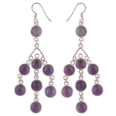 Stunning Chandelier Loaded with Gemstones Amethyst Round Shape 925 Sterling Solid Silver Dangle Earrings - R2200011-4