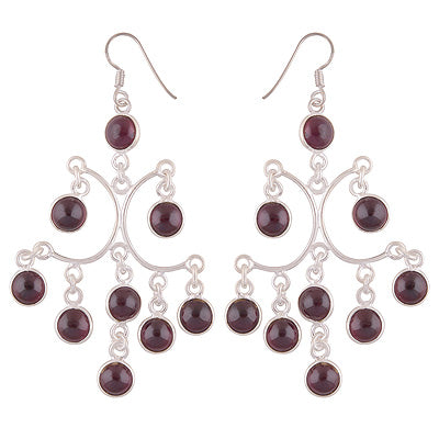 Alluring Chandelier Inspired Loaded with Gemstones Garnet Round Shape 925 Sterling Solid Silver Dangle Earrings - R2200011-8