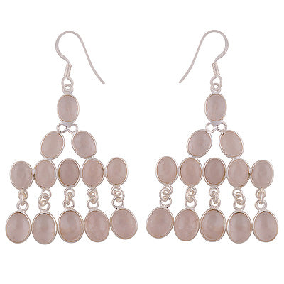 Stunning Chandelier Loaded with Gemstones Rose Quartz Oval Shape 925 Sterling Solid Silver Dangle Earrings - R2200012-13